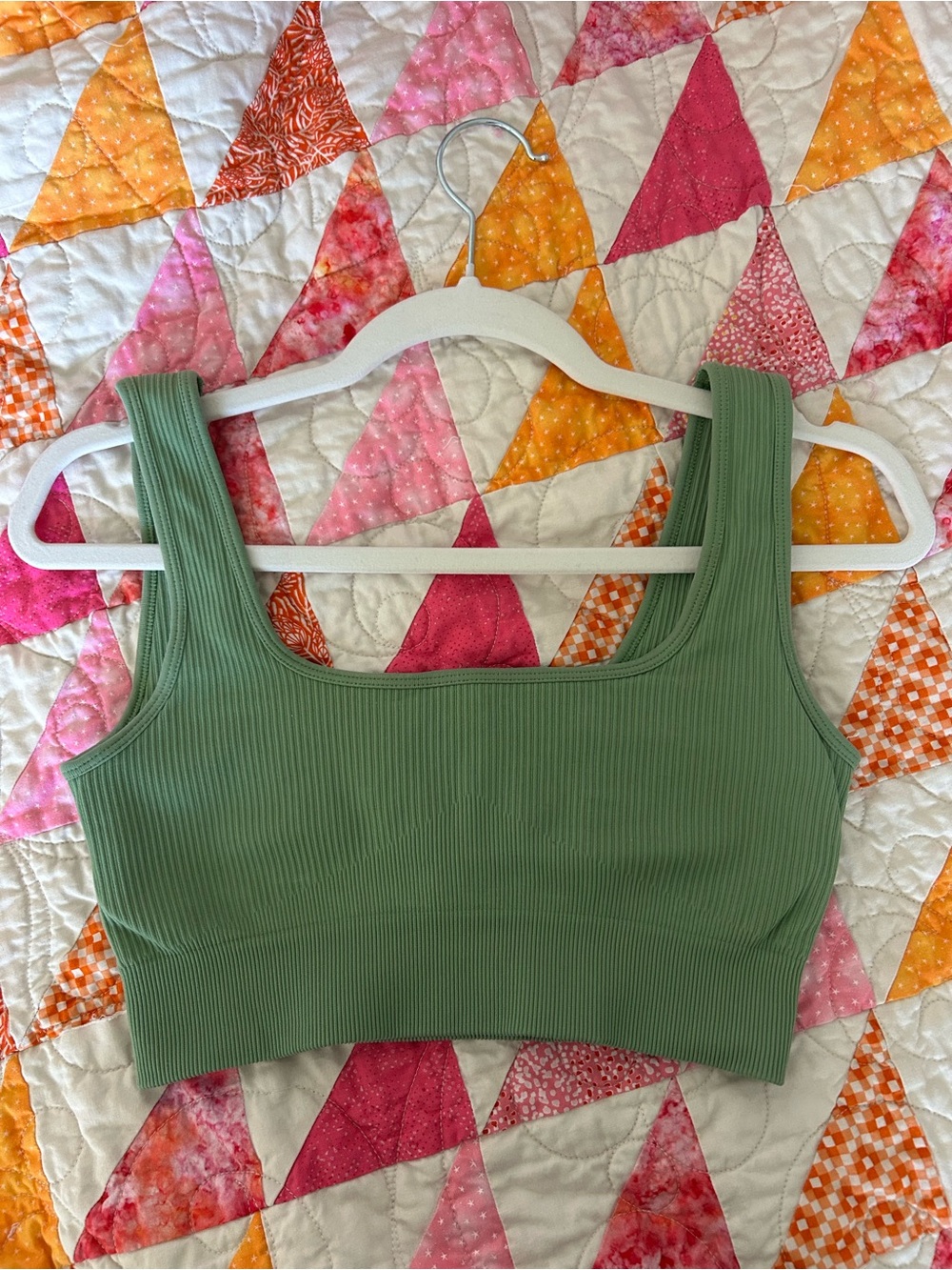 Ribbed Square-Neck Crop Tank Top - Sage Green
